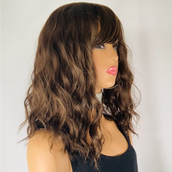 Dark Brown 12” Synthetic Wig with Bangs / “Put On & Go” 🤎 - Picture 4 of 9